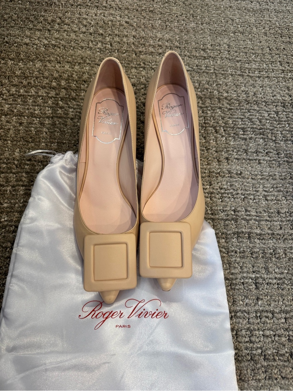 Roger Vivier Blush Pink Pointed-Toe Buckle Pumps